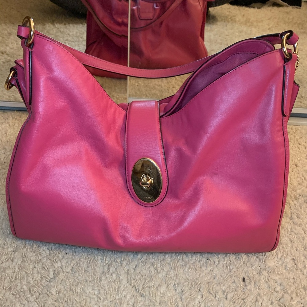 Coach Carlyle Hot Pink Leather Shoulder Tote